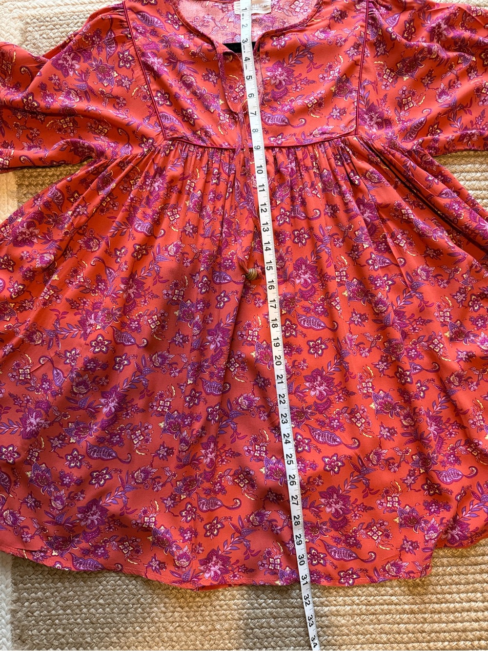 NATURAL LIFE  Boho Coral and Purple Floral V-Neck, Mini Dress Size XS - Picture 9 of 11